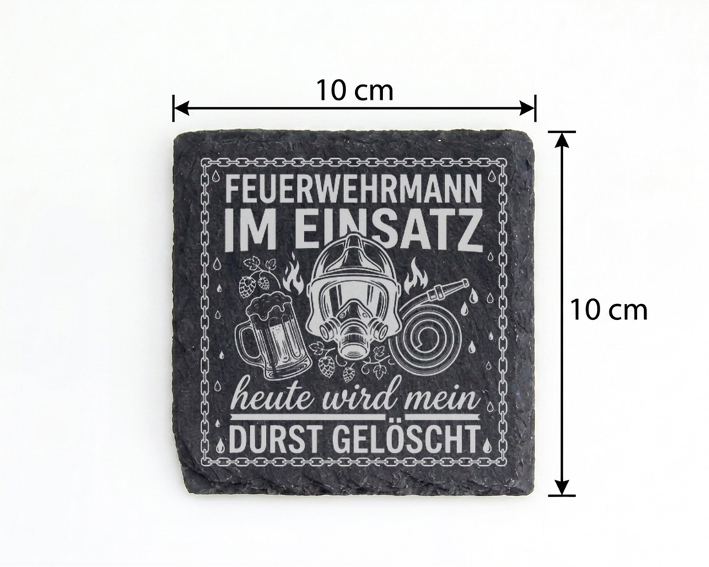Schiefertafel Untersetzer Feuerwehrmann im Einsatz, Geschenk für Feuer – Bild 4