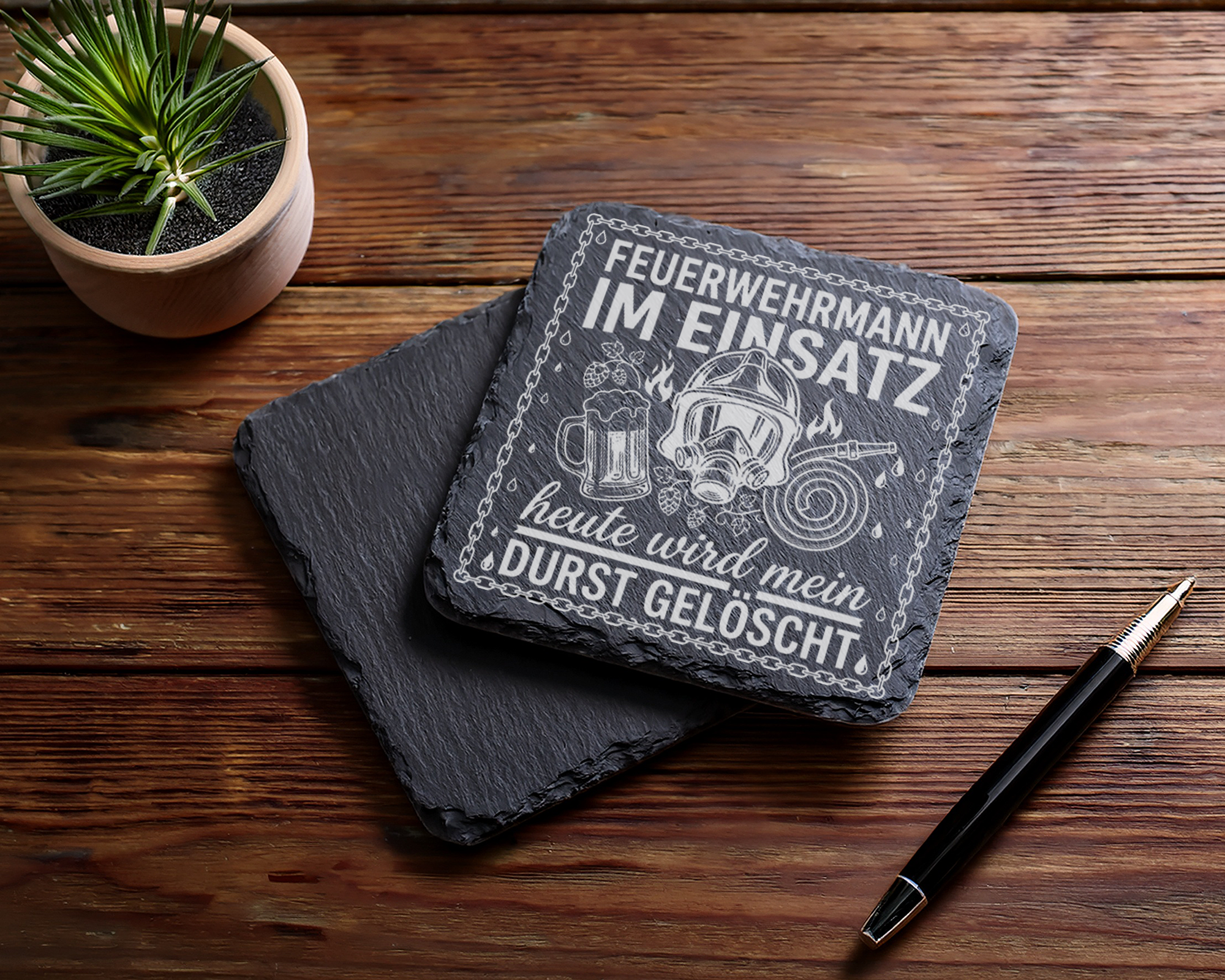 Schiefertafel Untersetzer Feuerwehrmann im Einsatz, Geschenk für Feuer – Bild 5