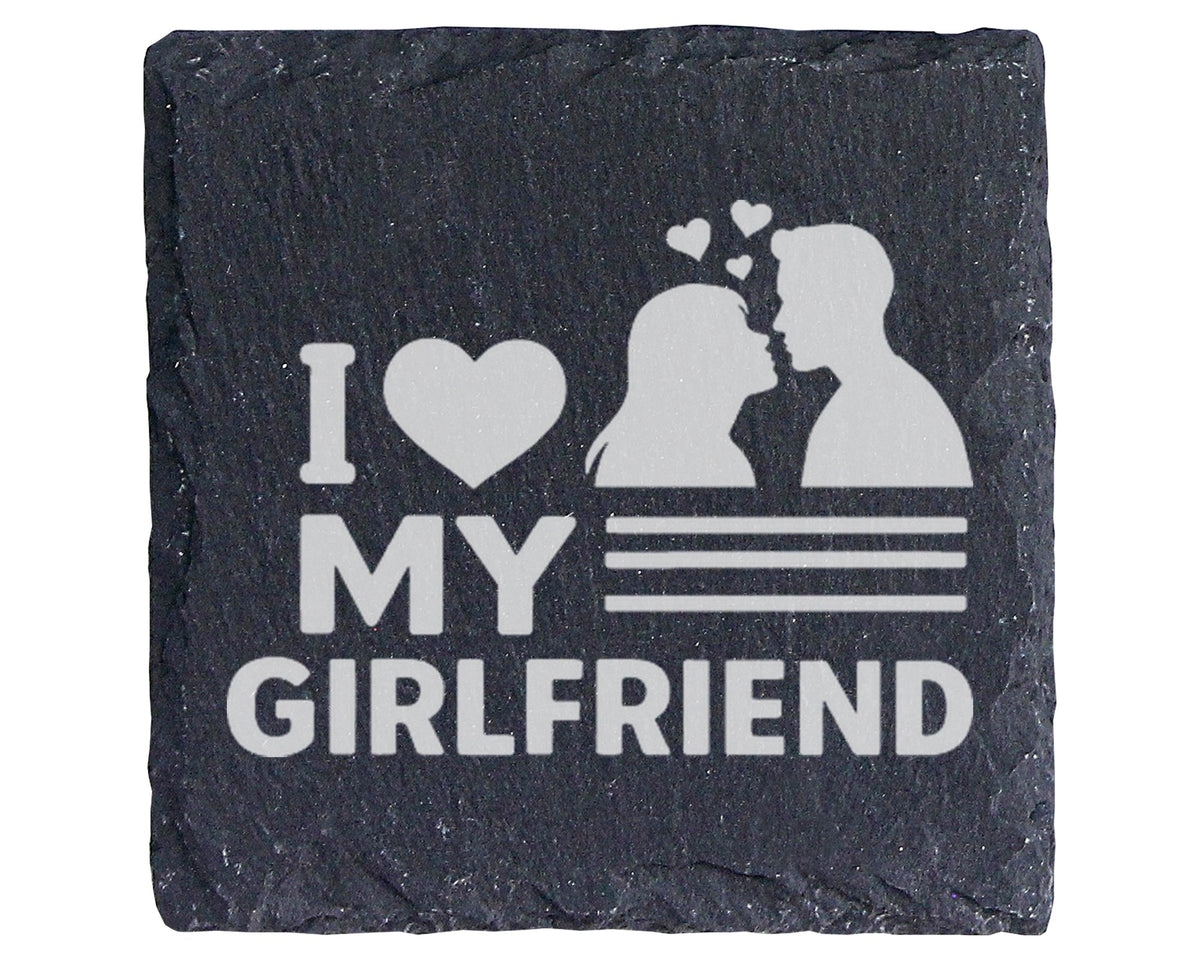 Schiefer Untersetzer I Love My Girlfriend Paar Herz - Geschenk für Fre – Bild 1