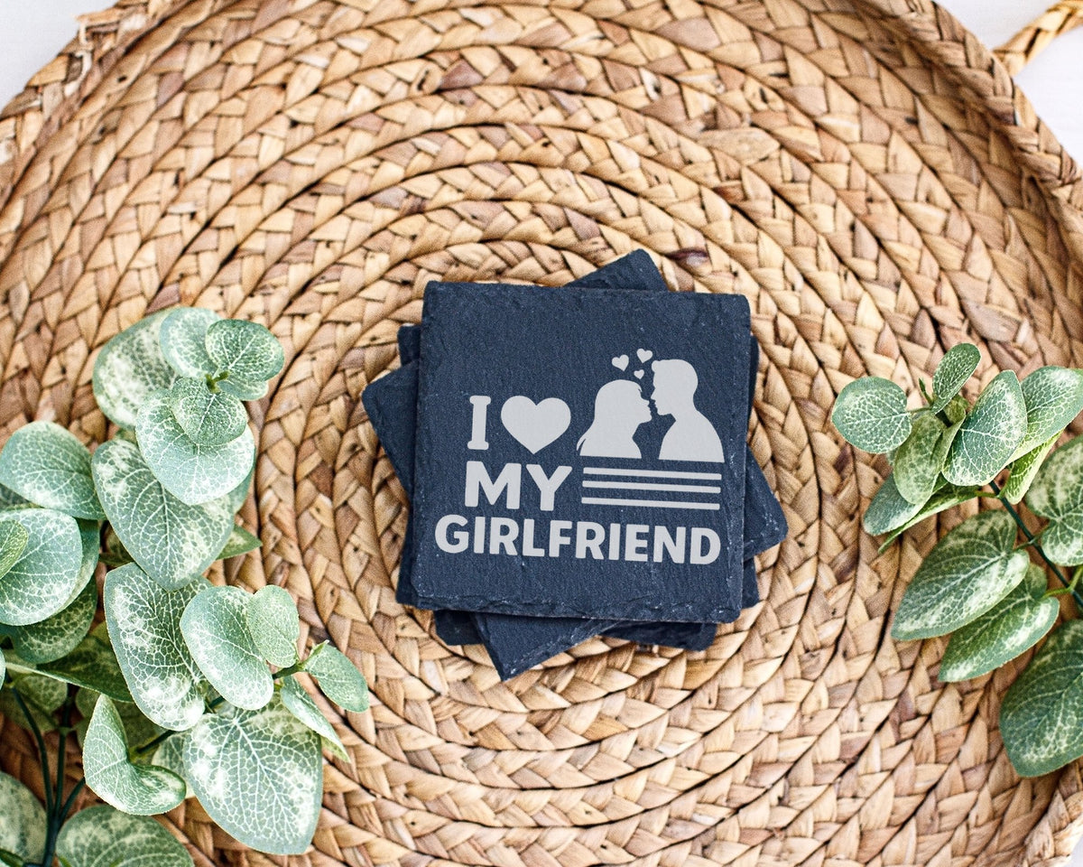 Schiefer Untersetzer I Love My Girlfriend Paar Herz - Geschenk für Fre – Bild 3