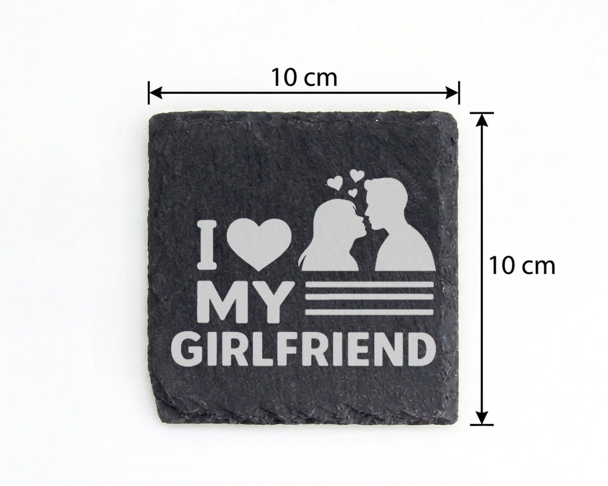 Schiefer Untersetzer I Love My Girlfriend Paar Herz - Geschenk für Fre – Bild 4