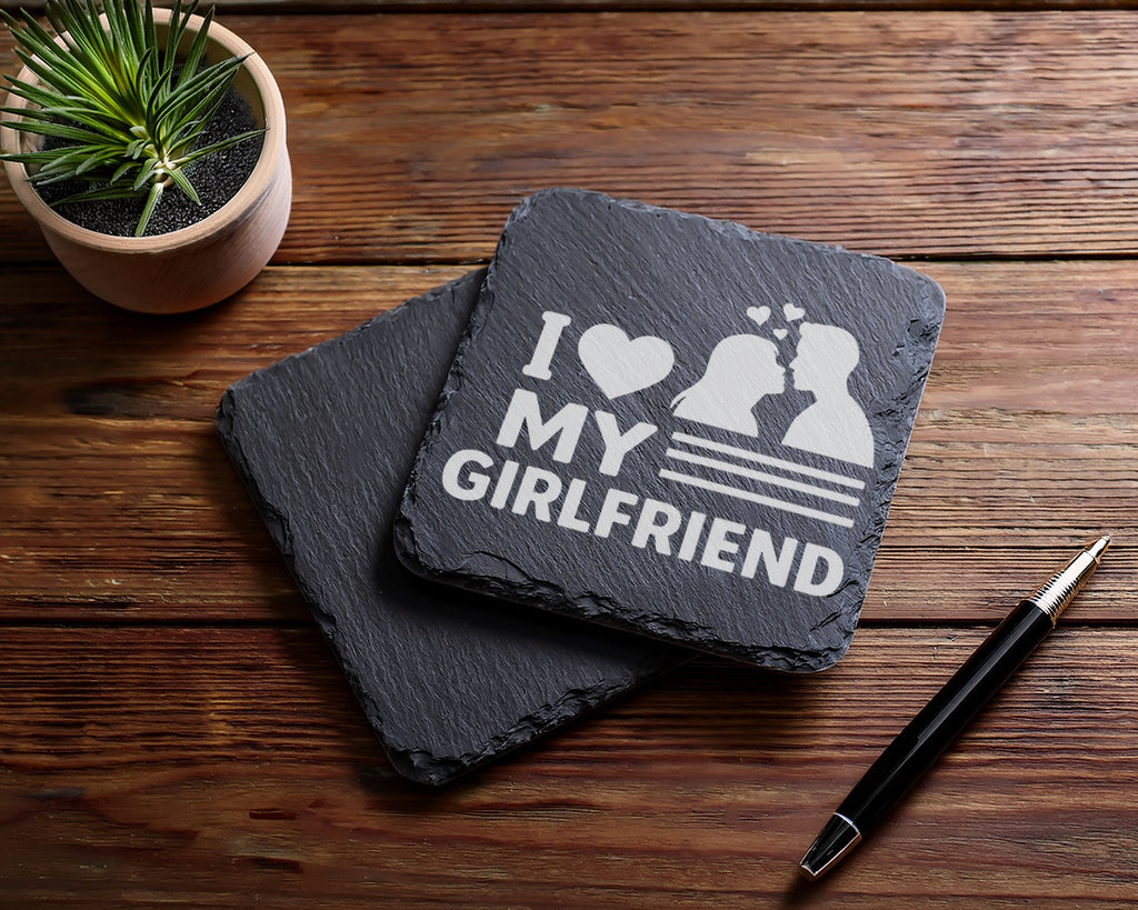 Schiefer Untersetzer I Love My Girlfriend Paar Herz - Geschenk für Fre – Bild 5