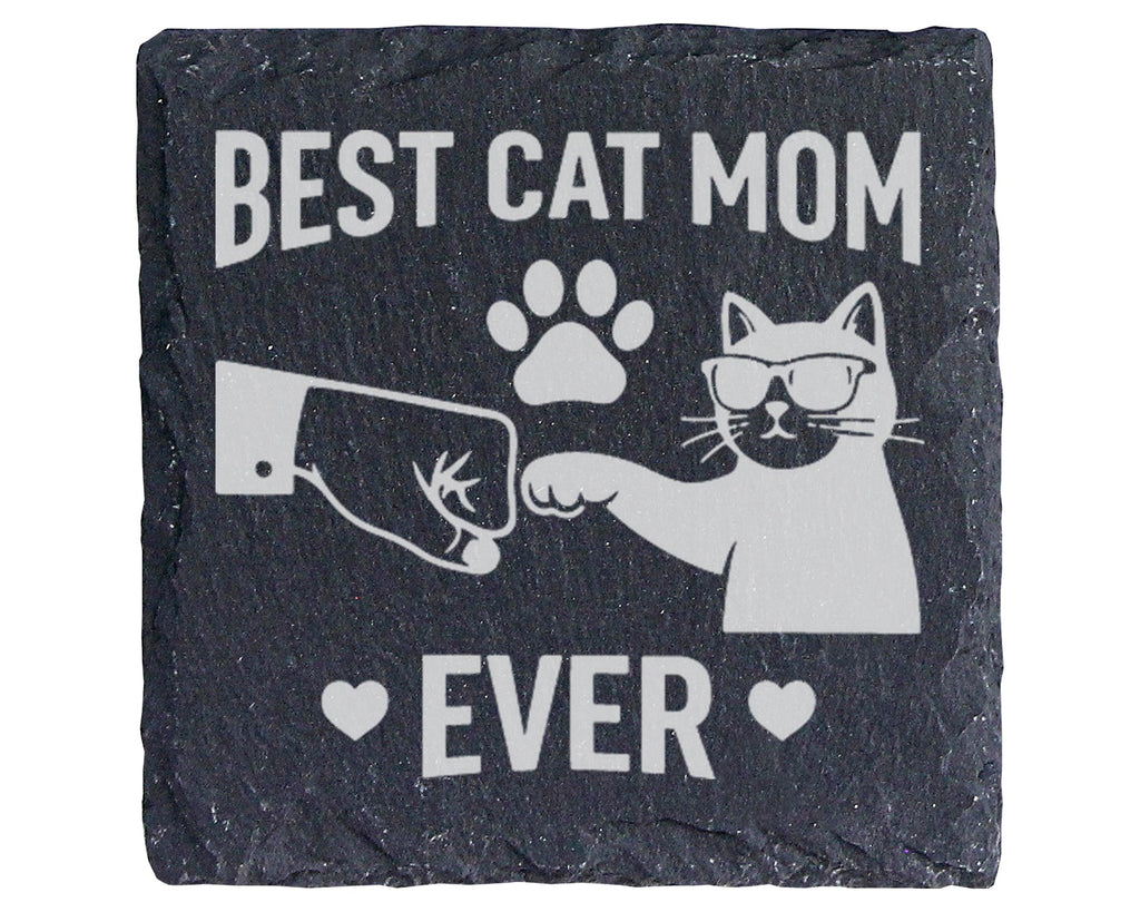 Schiefer Untersetzer Best Cat Mom Ever Faustgruß - Geschenk für Katzen – Bild 1