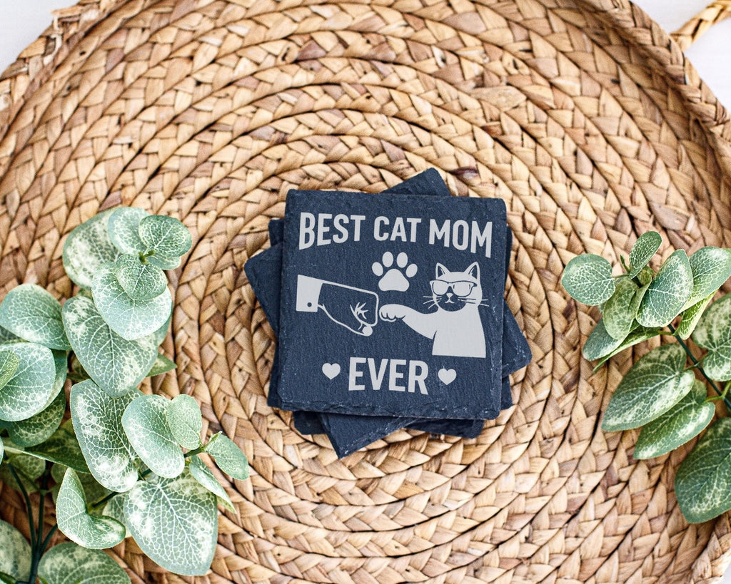 Schiefer Untersetzer Best Cat Mom Ever Faustgruß - Geschenk für Katzen – Bild 3