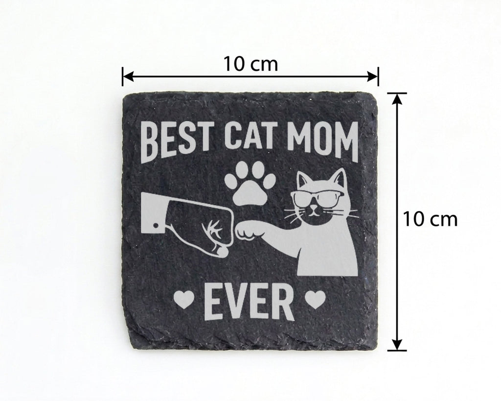 Schiefer Untersetzer Best Cat Mom Ever Faustgruß - Geschenk für Katzen – Bild 4