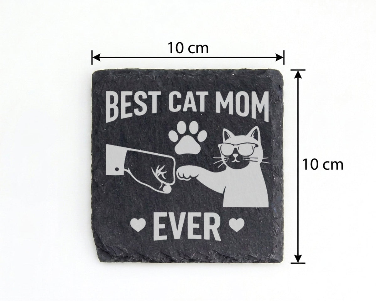 Schiefer Untersetzer Best Cat Mom Ever Faustgruß - Geschenk für Katzen – Bild 4