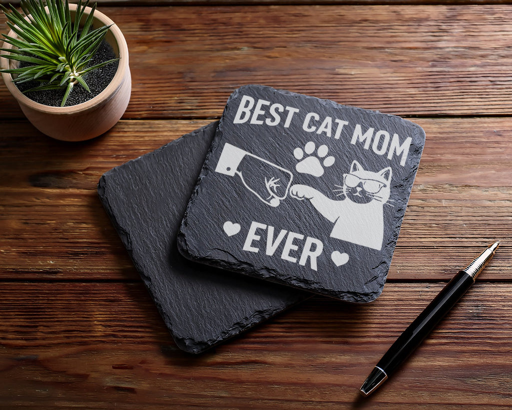 Schiefer Untersetzer Best Cat Mom Ever Faustgruß - Geschenk für Katzen – Bild 5