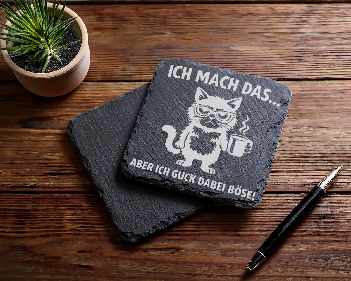 Schiefer Untersetzer Katze Ich Mach Das Böse Gucken - Lustiges Geschen – Bild 5