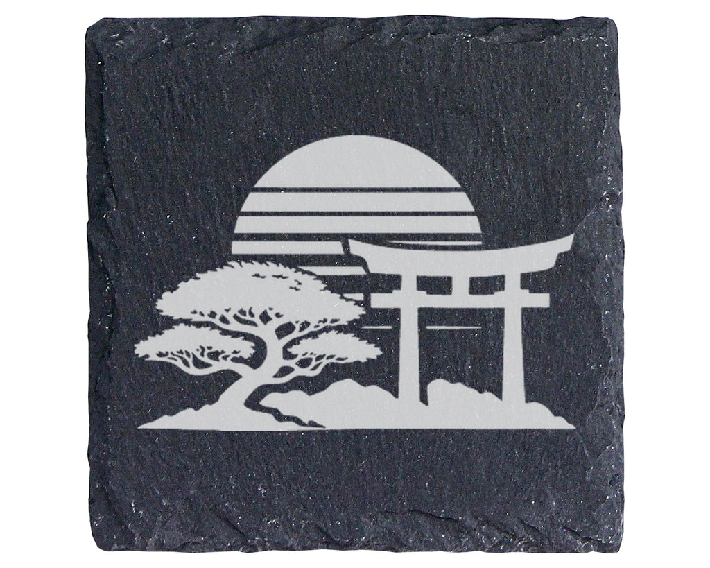 Schiefer Untersetzer Japan Motiv Mit Torii Und Bonsai Baum - Geschenk  – Bild 1