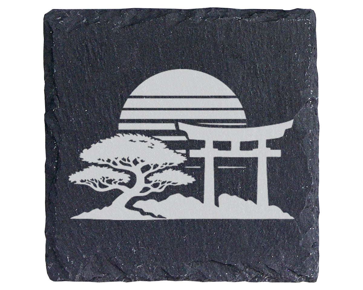 Schiefer Untersetzer Japan Motiv Mit Torii Und Bonsai Baum - Geschenk  – Bild 1