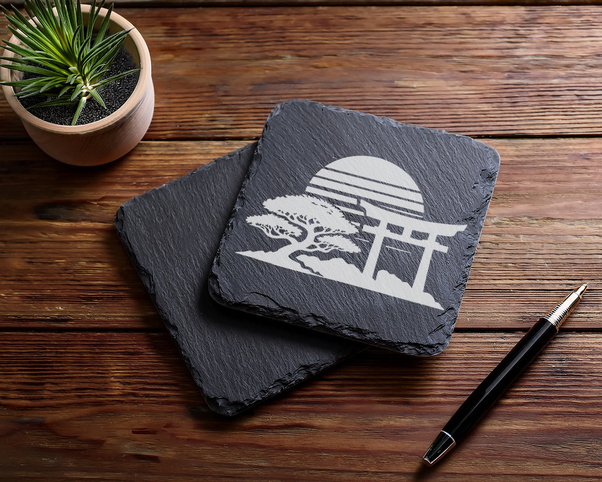Schiefer Untersetzer Japan Motiv Mit Torii Und Bonsai Baum - Geschenk  – Bild 5