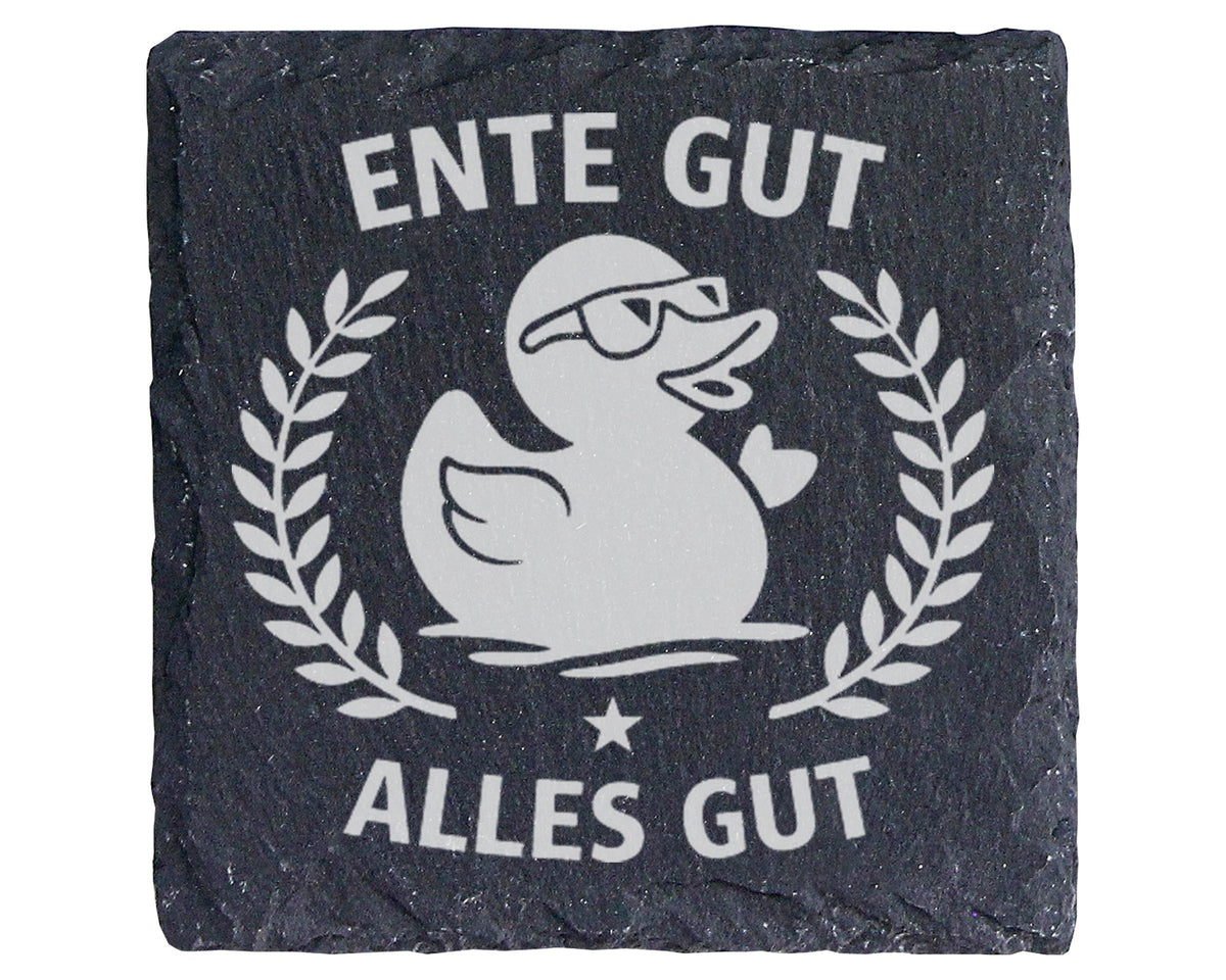 Schiefer Untersetzer Gummiente Ente Gut Alles - Witziges Geschenk für  – Bild 1