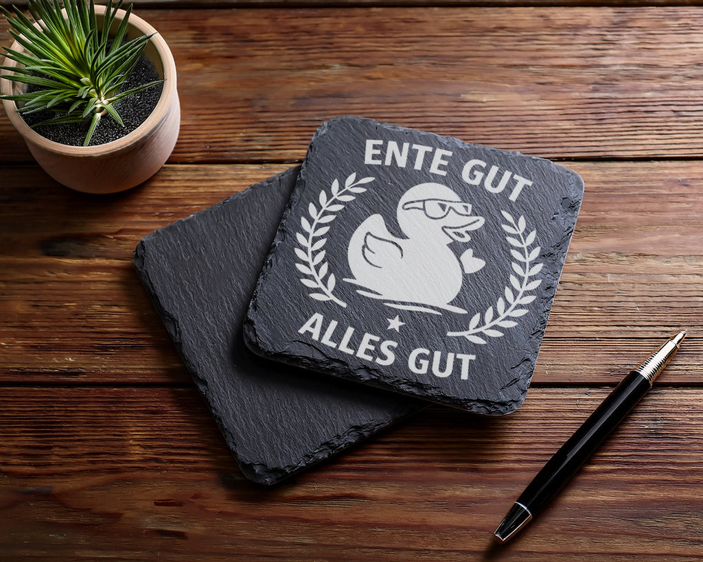 Schiefer Untersetzer Gummiente Ente Gut Alles - Witziges Geschenk für  – Bild 5
