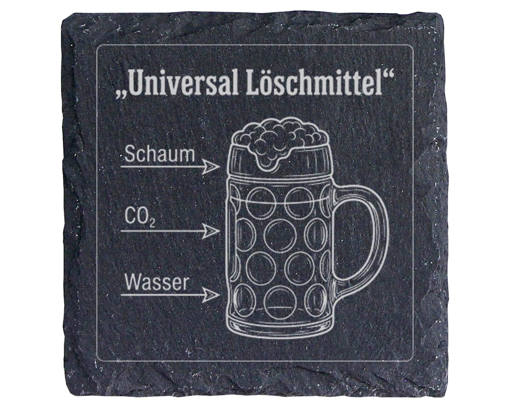 Schiefertafel Untersetzer Universal Löschmittel Bier, Feuerwehr Gesche – Bild 1