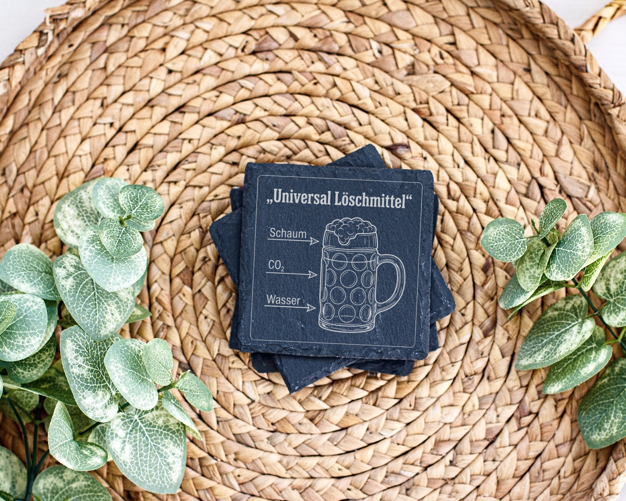 Schiefertafel Untersetzer Universal Löschmittel Bier, Feuerwehr Gesche – Bild 3