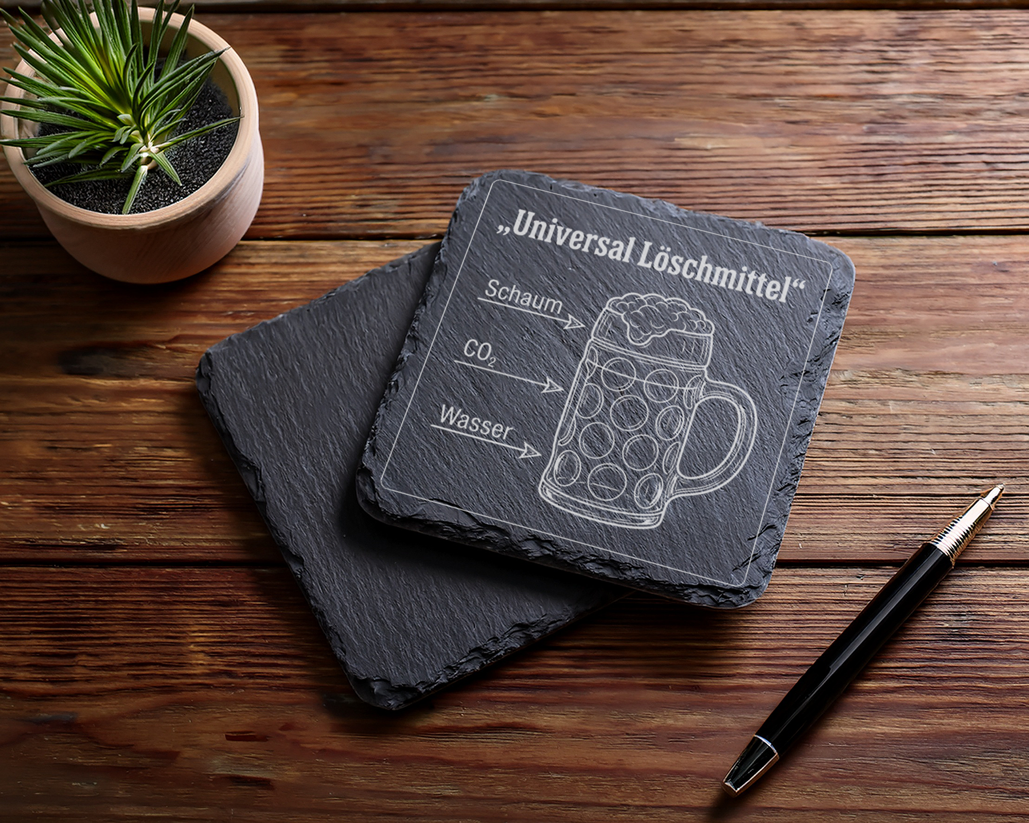 Schiefertafel Untersetzer Universal Löschmittel Bier, Feuerwehr Gesche – Bild 5