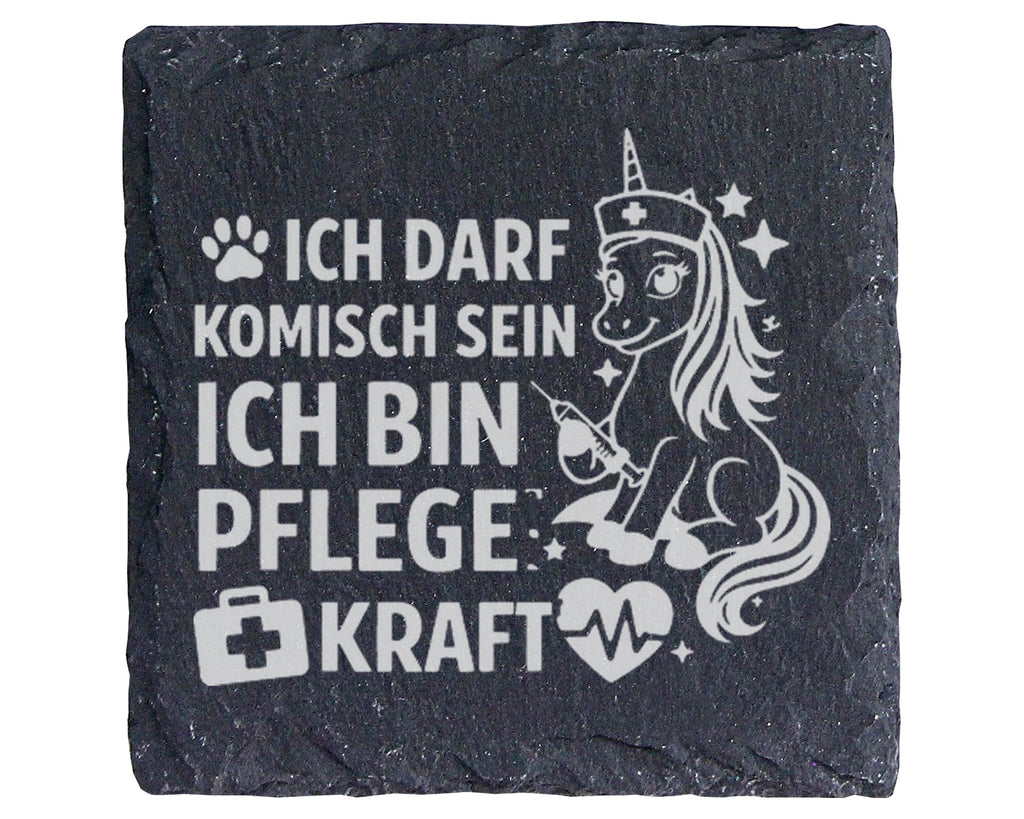 Schiefer Untersetzer Einhorn Ich Darf Komisch Sein - Geschenk für Pfle – Bild 1