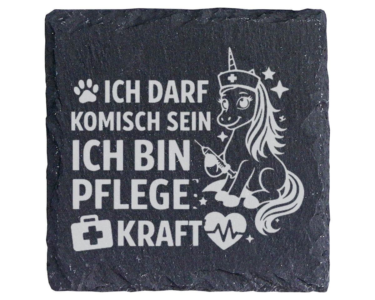 Schiefer Untersetzer Einhorn Ich Darf Komisch Sein - Geschenk für Pfle – Bild 1