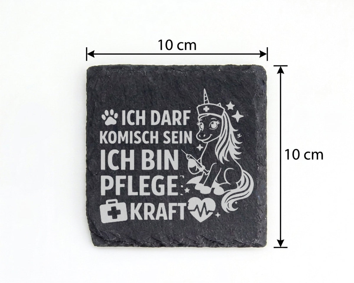 Schiefer Untersetzer Einhorn Ich Darf Komisch Sein - Geschenk für Pfle – Bild 4