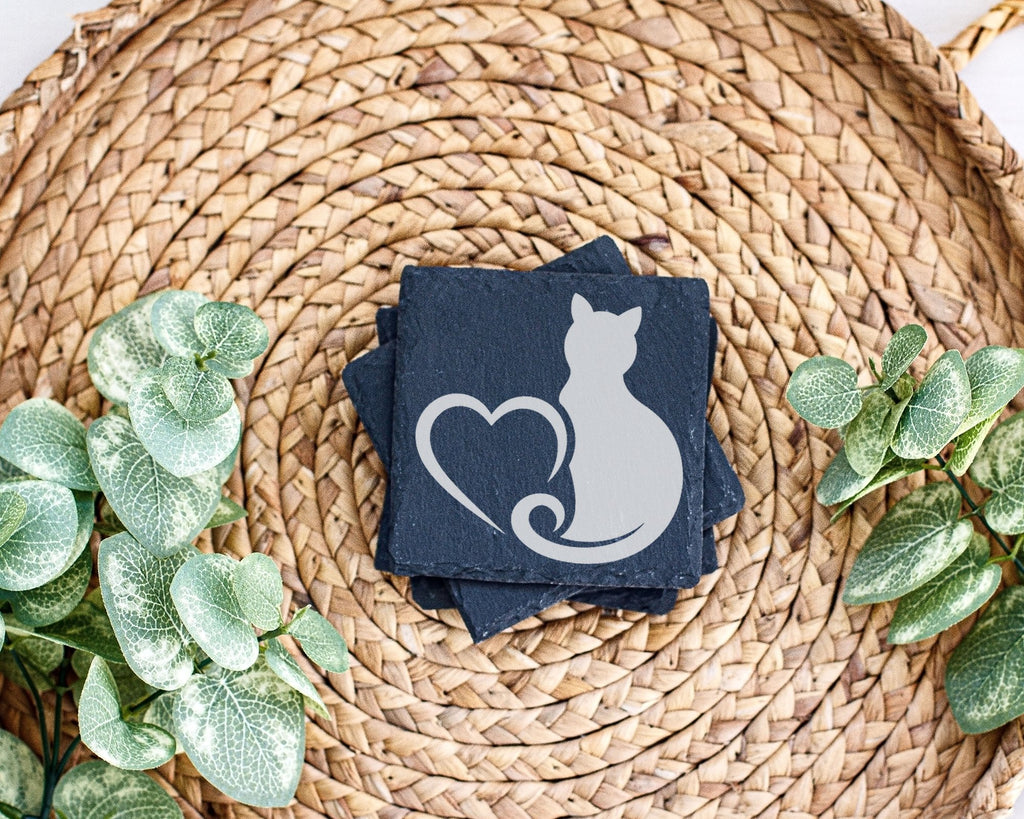 Schiefer Untersetzer Katze Mit Herz - Geschenk für Katzenliebhaber Fra – Bild 3