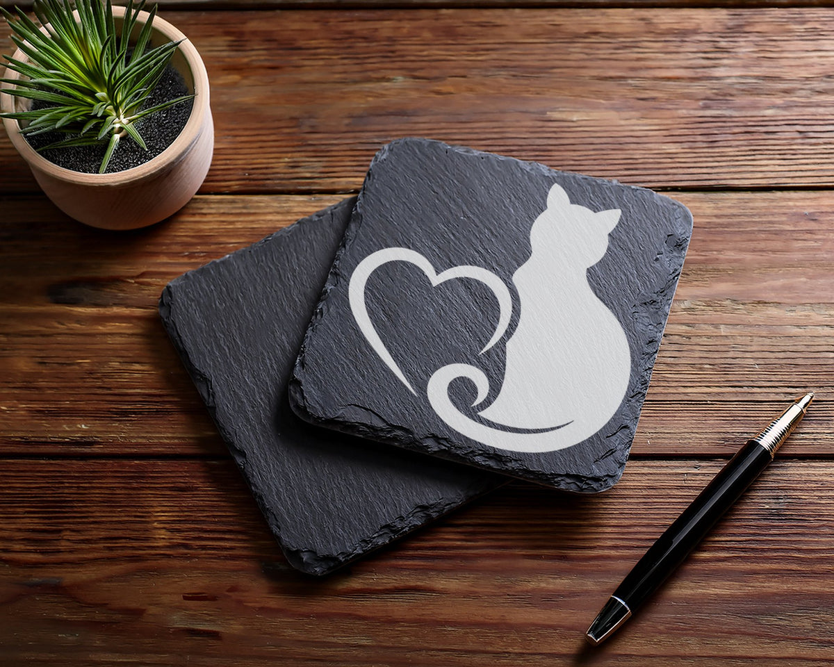 Schiefer Untersetzer Katze Mit Herz - Geschenk für Katzenliebhaber Fra – Bild 5