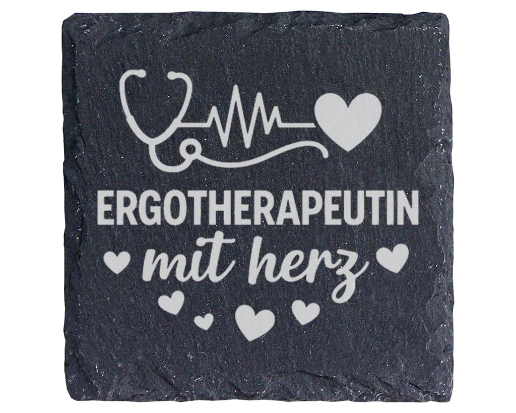 Schiefer Untersetzer Ergotherapeutin Mit Herz - Geschenk Für Kollegin  – Bild 1