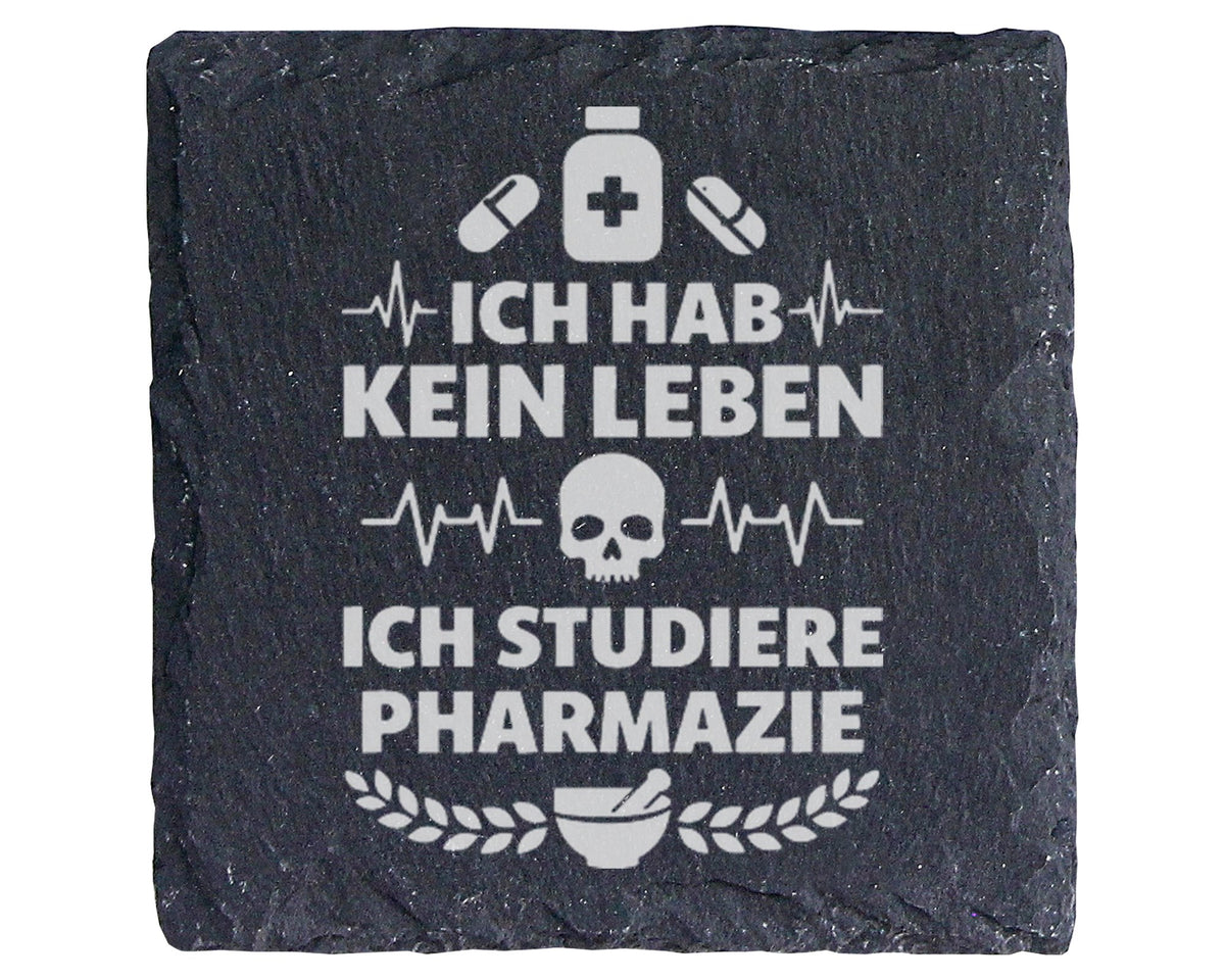 Schiefer Untersetzer Pharmazie Spruch Kein Leben - Geschenk für Studen – Bild 1