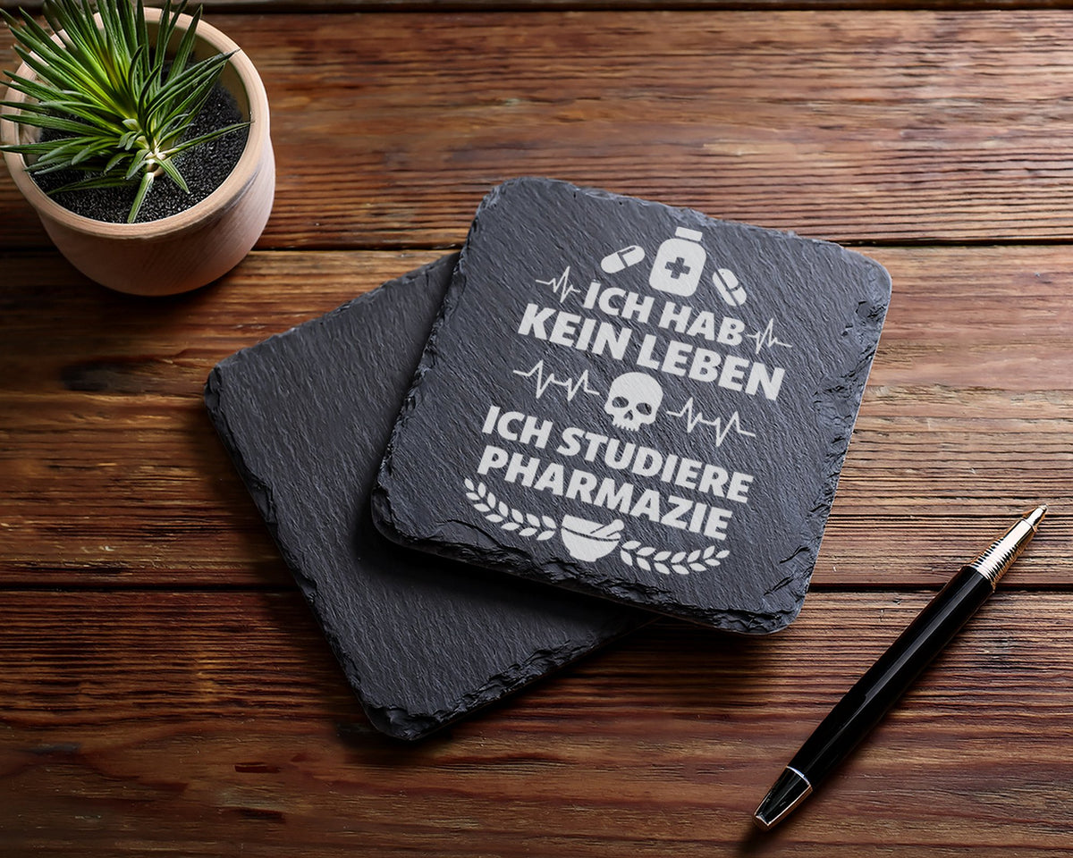 Schiefer Untersetzer Pharmazie Spruch Kein Leben - Geschenk für Studen – Bild 5