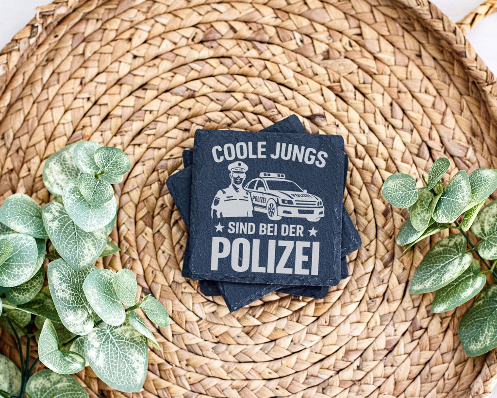 Schiefer Untersetzer Polizei Coole Jungs Spruch - Geschenk für Polizis – Bild 3