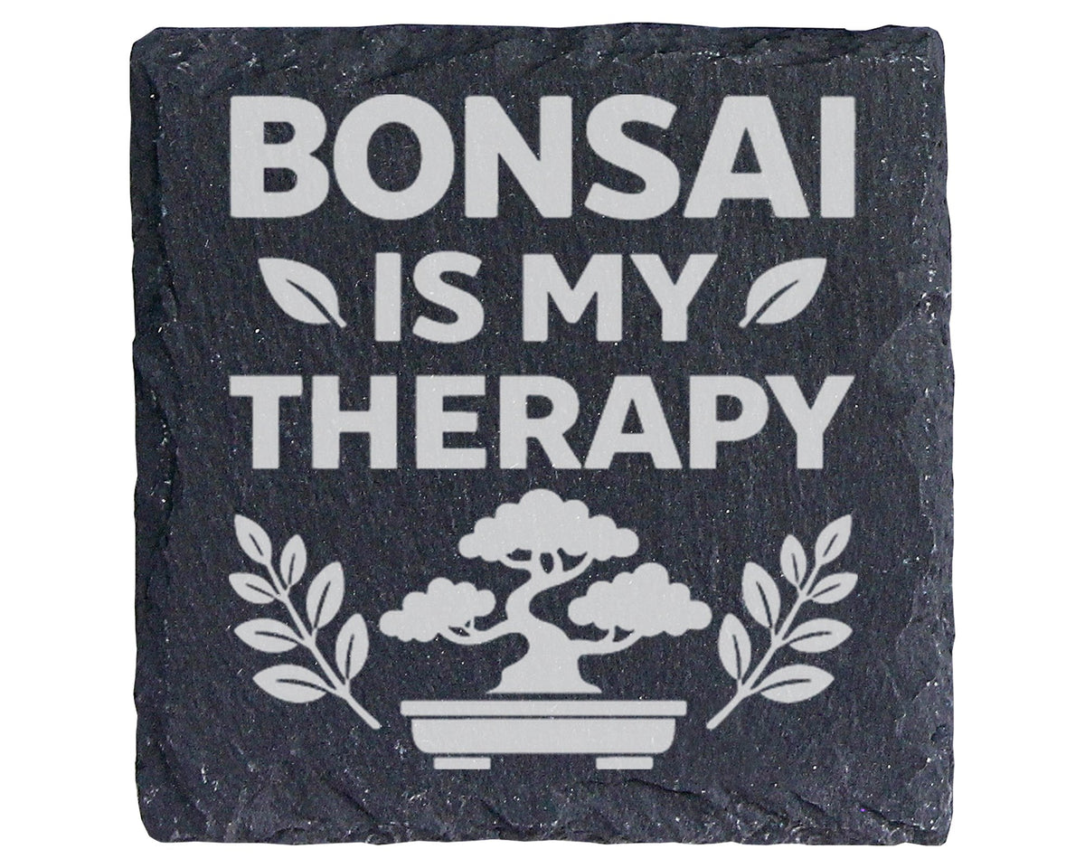 Schiefer Untersetzer Bonsai Is My Therapy - Geschenk Für Gärtner Und P – Bild 1
