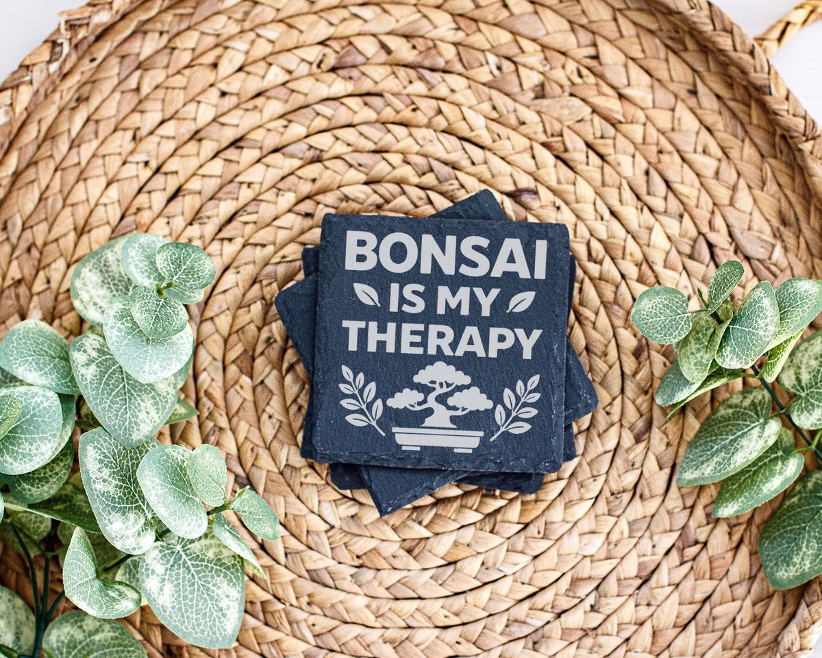 Schiefer Untersetzer Bonsai Is My Therapy - Geschenk Für Gärtner Und P – Bild 3