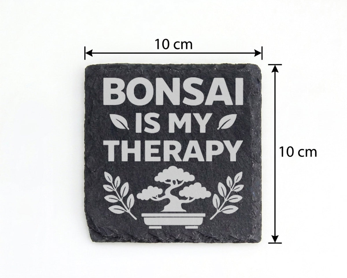 Schiefer Untersetzer Bonsai Is My Therapy - Geschenk Für Gärtner Und P – Bild 4