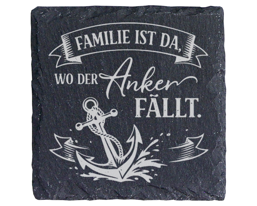 Schiefertafel Untersetzer Familie ist da wo der Anker fällt maritim Ge – Bild 1