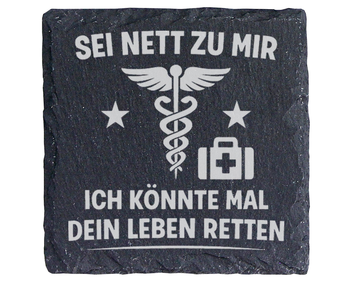Schiefer Untersetzer Sei Nett Leben Retten - Geschenk für Ärzte Notarz – Bild 1