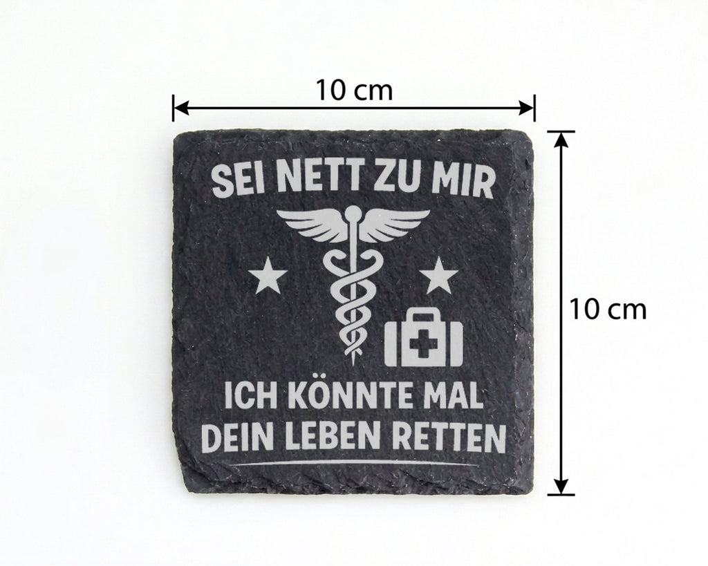 Schiefer Untersetzer Sei Nett Leben Retten - Geschenk für Ärzte Notarz – Bild 4