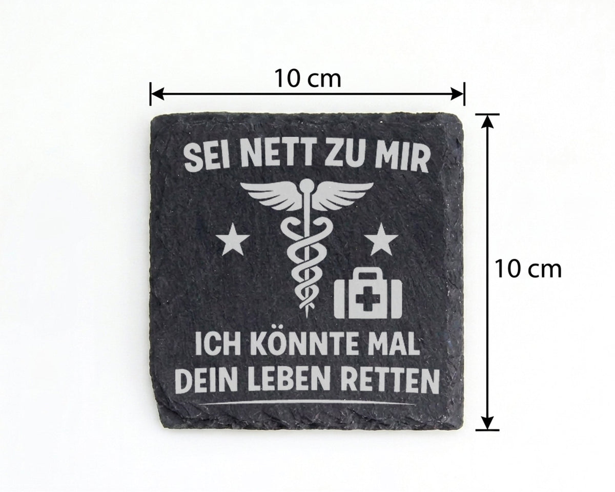 Schiefer Untersetzer Sei Nett Leben Retten - Geschenk für Ärzte Notarz – Bild 4