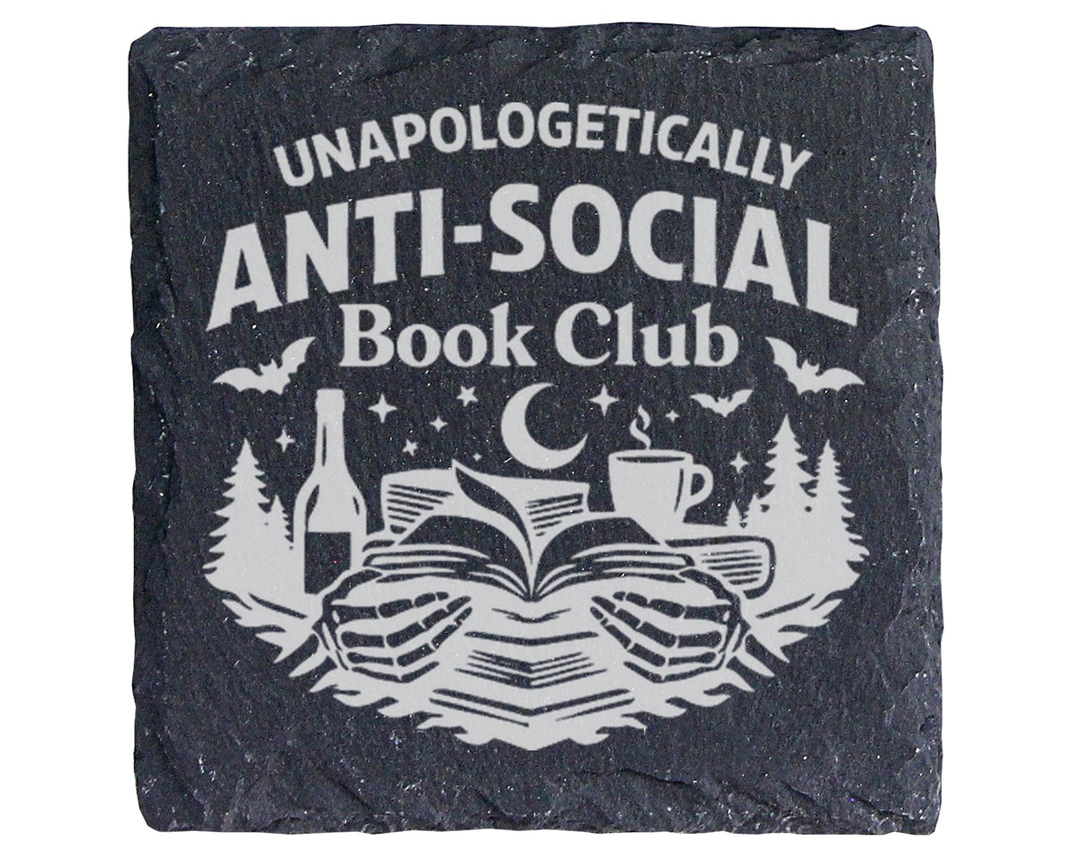 Schiefer Untersetzer Anti-Social Book Club - Lustiges Geschenk für Les – Bild 1