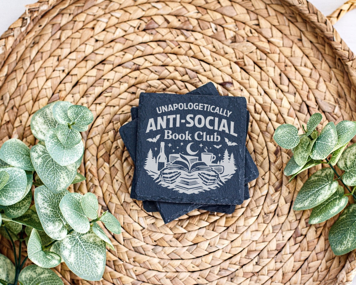 Schiefer Untersetzer Anti-Social Book Club - Lustiges Geschenk für Les – Bild 3