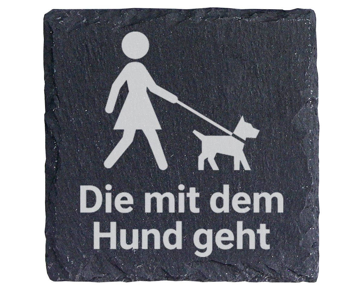 Schiefer Untersetzer Die Mit Dem Hund Geht - Geschenk Für Frauchen Hun – Bild 1