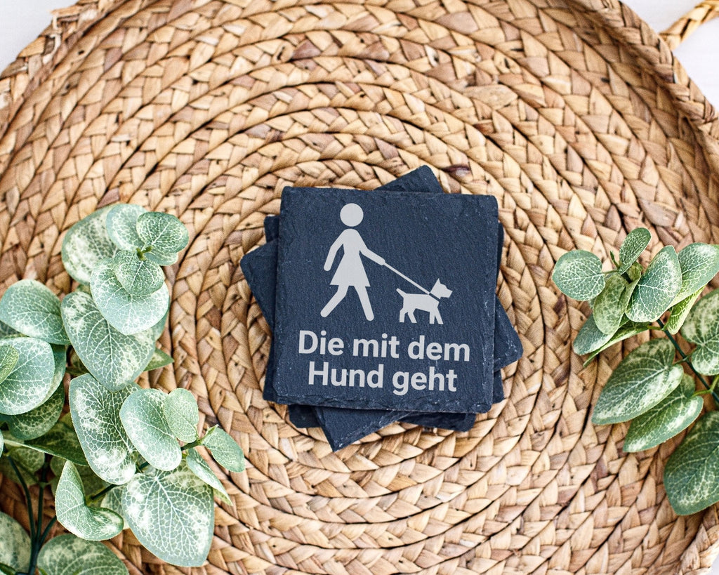 Schiefer Untersetzer Die Mit Dem Hund Geht - Geschenk Für Frauchen Hun – Bild 3