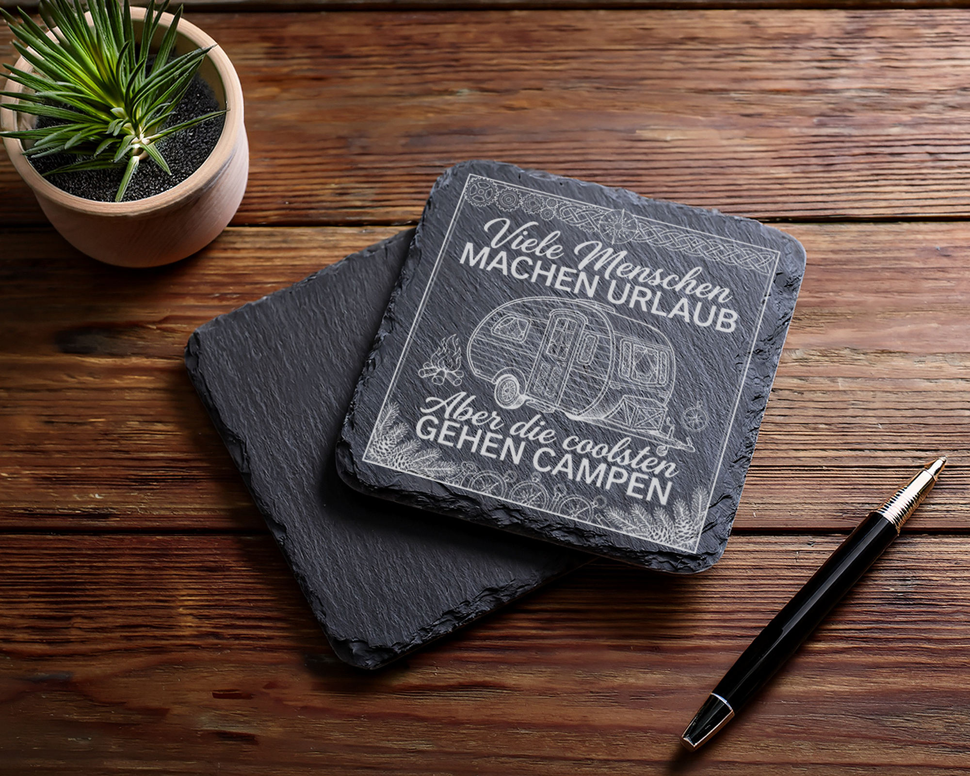 Schiefertafel Untersetzer Camping Geschenk für Wohnwagen Fan witzige W – Bild 5