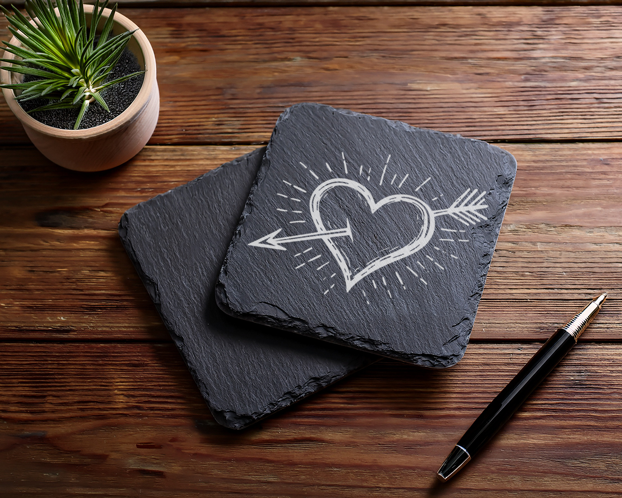 Schiefertafel Untersetzer Herz mit Pfeil Liebe Geschenk für Freundin V – Bild 5