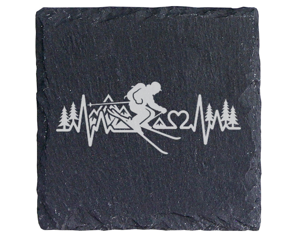 Schiefer Untersetzer Ski Herzschlag Berge - Geschenk für Skifahrer - W – Bild 1