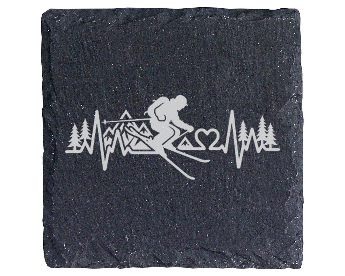 Schiefer Untersetzer Ski Herzschlag Berge - Geschenk für Skifahrer - W – Bild 1