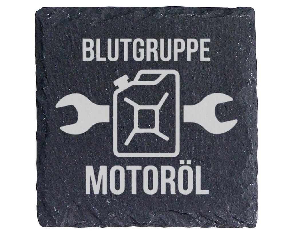 Schiefer Untersetzer Blutgruppe Motoröl Spruch - Geschenk für Mechanik – Bild 1