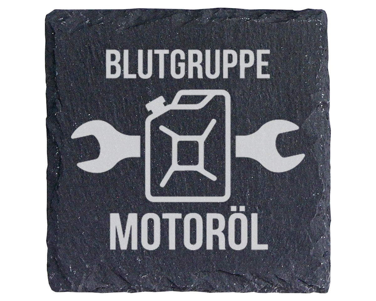 Schiefer Untersetzer Blutgruppe Motoröl Spruch - Geschenk für Mechanik – Bild 1