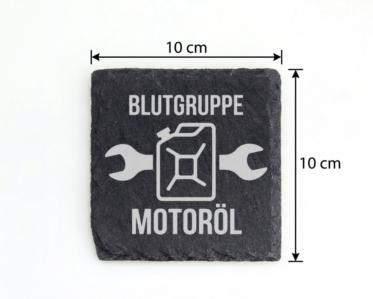 Schiefer Untersetzer Blutgruppe Motoröl Spruch - Geschenk für Mechanik – Bild 4