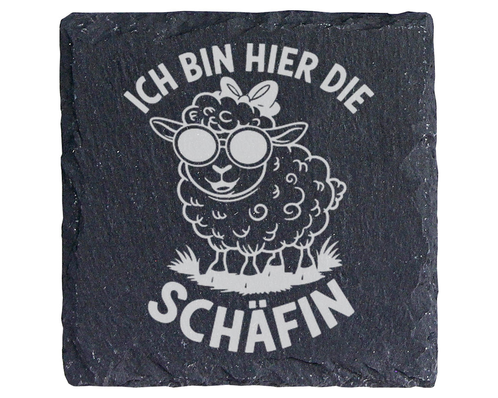 Schiefer Untersetzer Schaf mit Sonnenbrille Ich Bin Hier Die Schäfin - – Bild 1