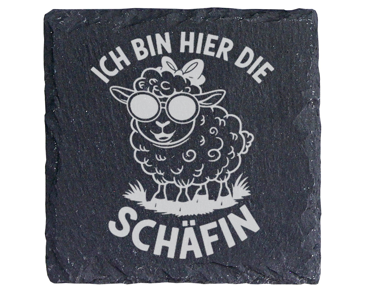 Schiefer Untersetzer Schaf mit Sonnenbrille Ich Bin Hier Die Schäfin - – Bild 1
