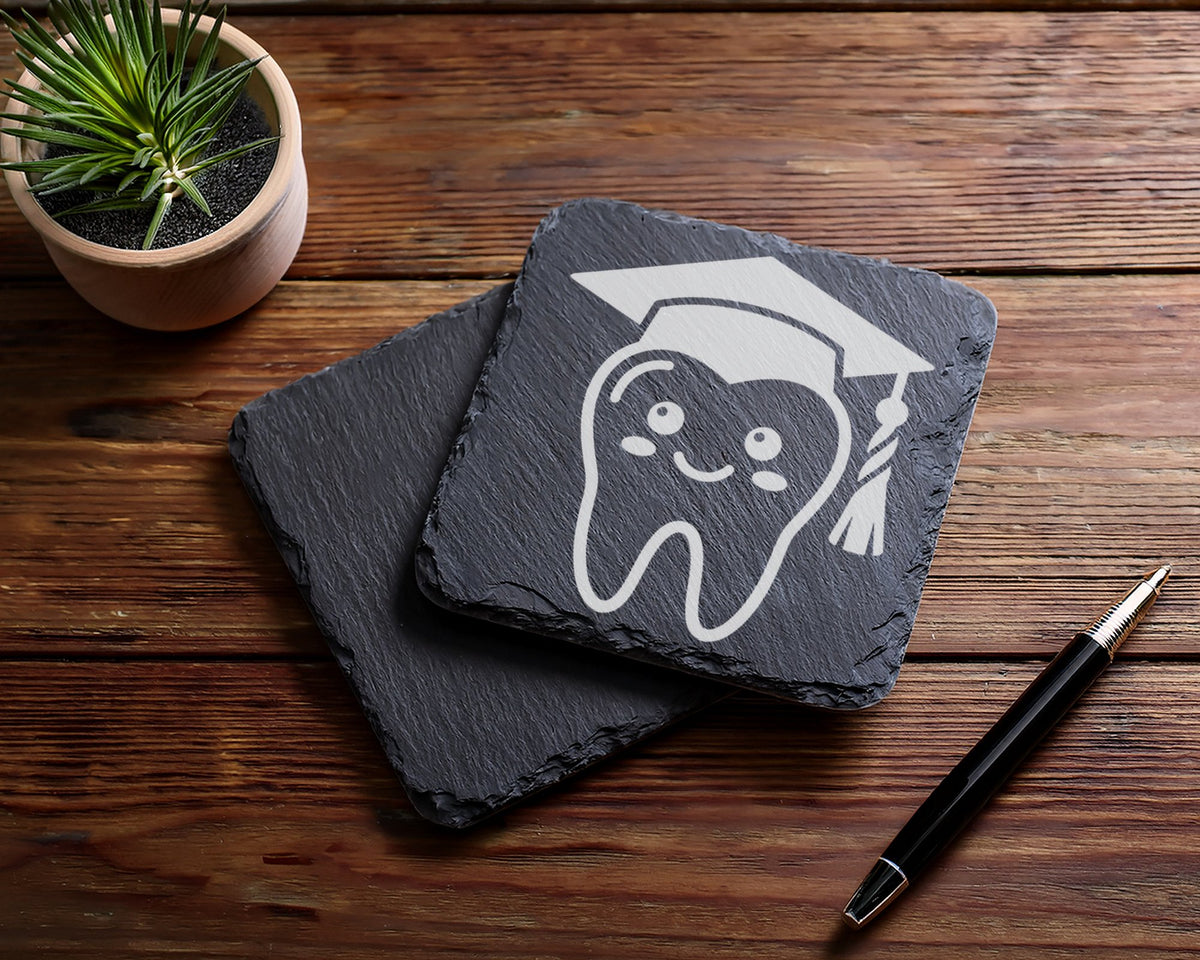 Schiefer Untersetzer Zahn mit Doktorhut - Geschenk für Zahnarzt Absolv – Bild 5